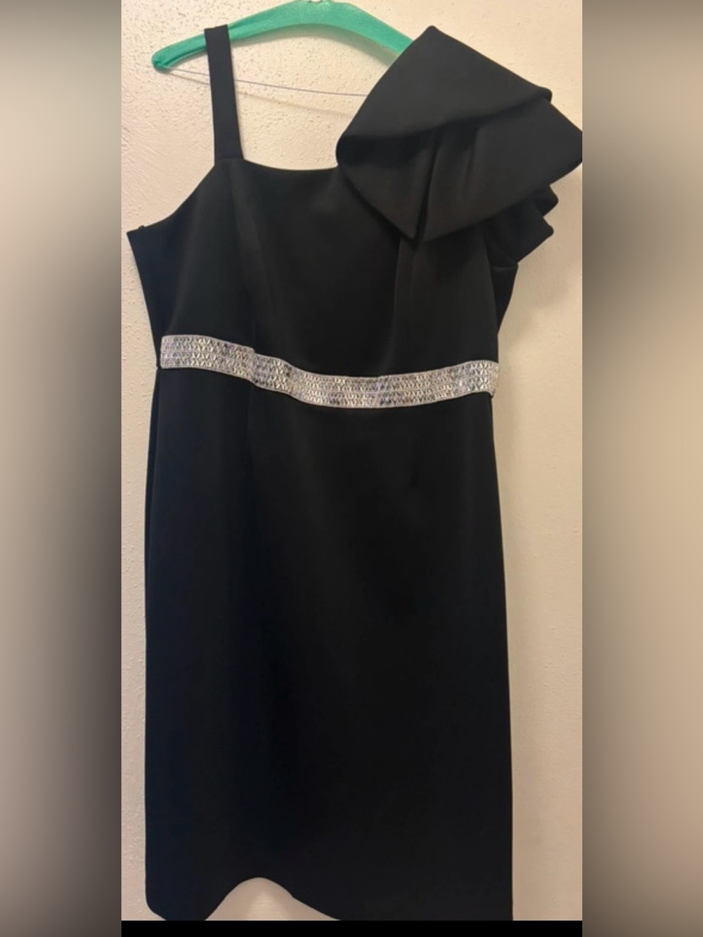 Ashley Stewart Black One-Shoulder Dress with Rhinestone Waistband